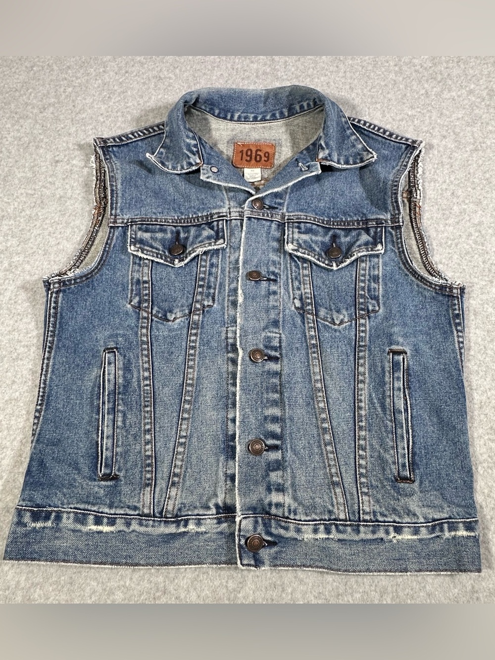 Vintage Gap 1969 Distressed Denim Trucker Vest - Women’s